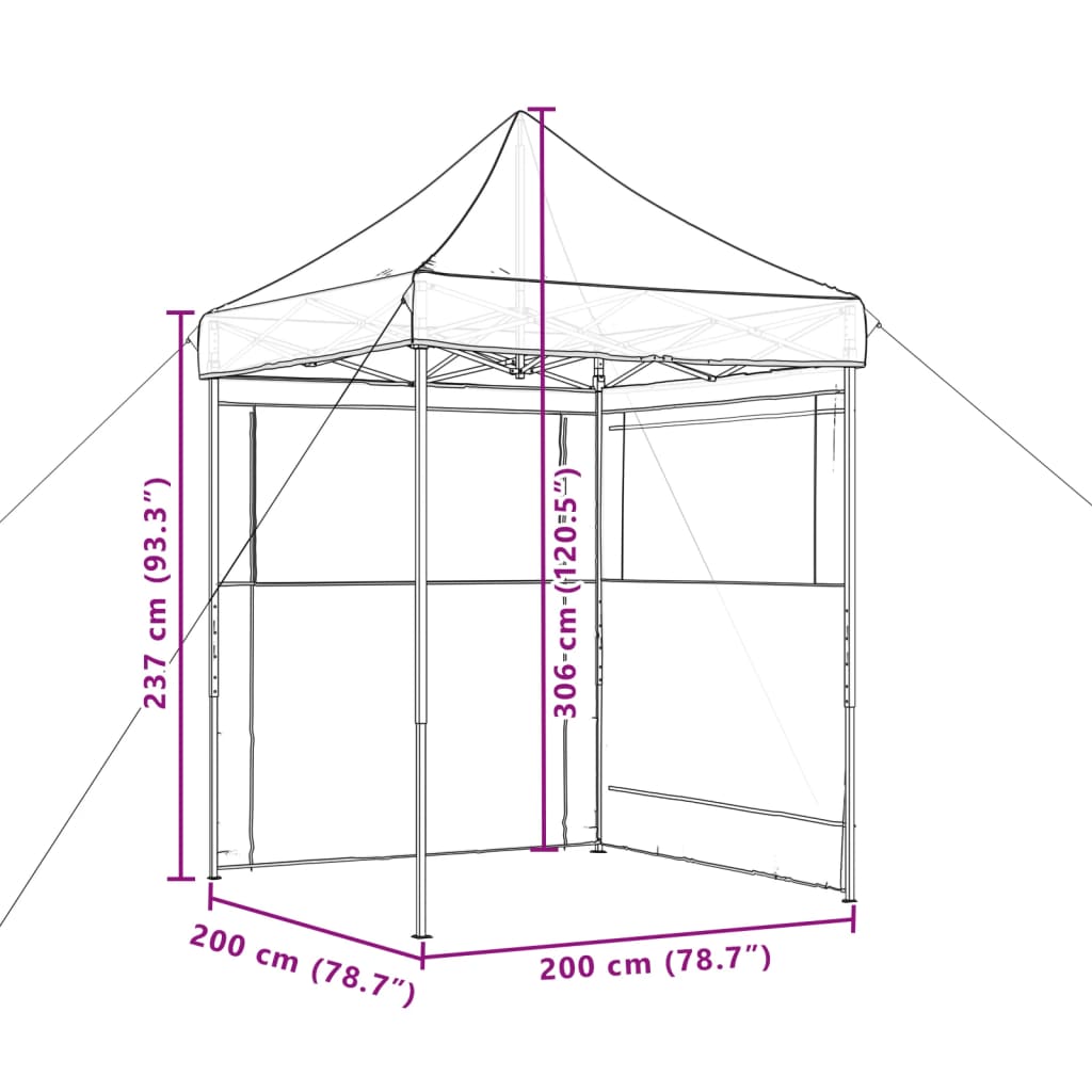 Partyzelt Faltbar Pop-Up Schwarz 200x200x306 cm