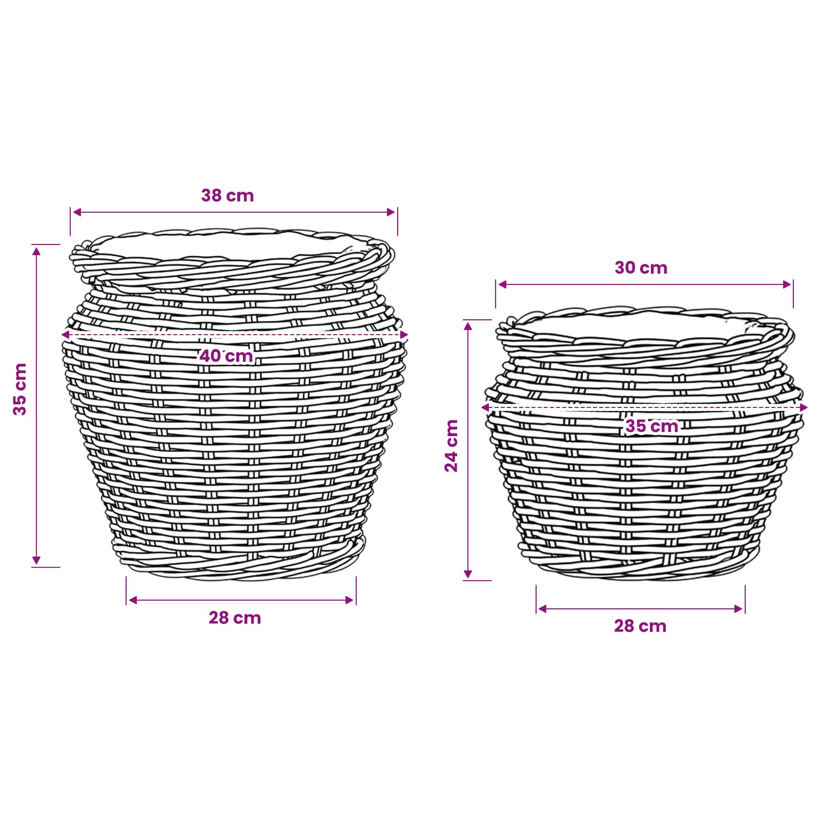 Blumentopfkorb mit Speicher 2 Stk. Natürliches Grau Kubu Rattan