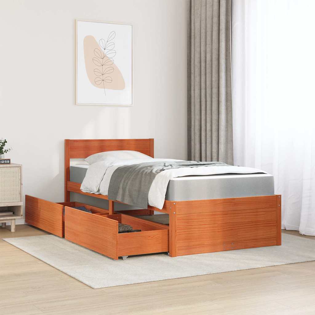 Bett mit Schubladen und Matratze 200x200 cm Massivholz Kiefer