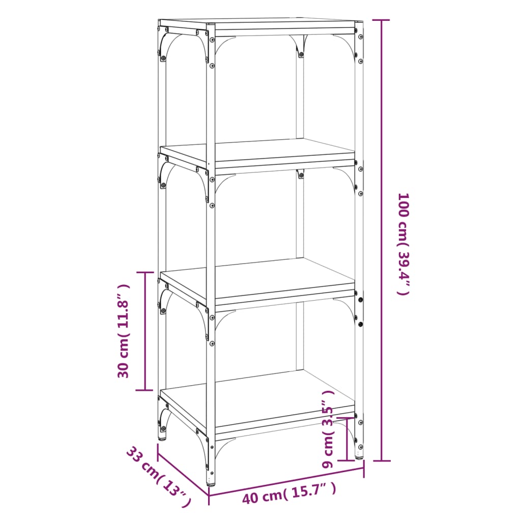 Bücherregal Schwarz 40x33x70,5 cm Holzwerkstoff und Stahl