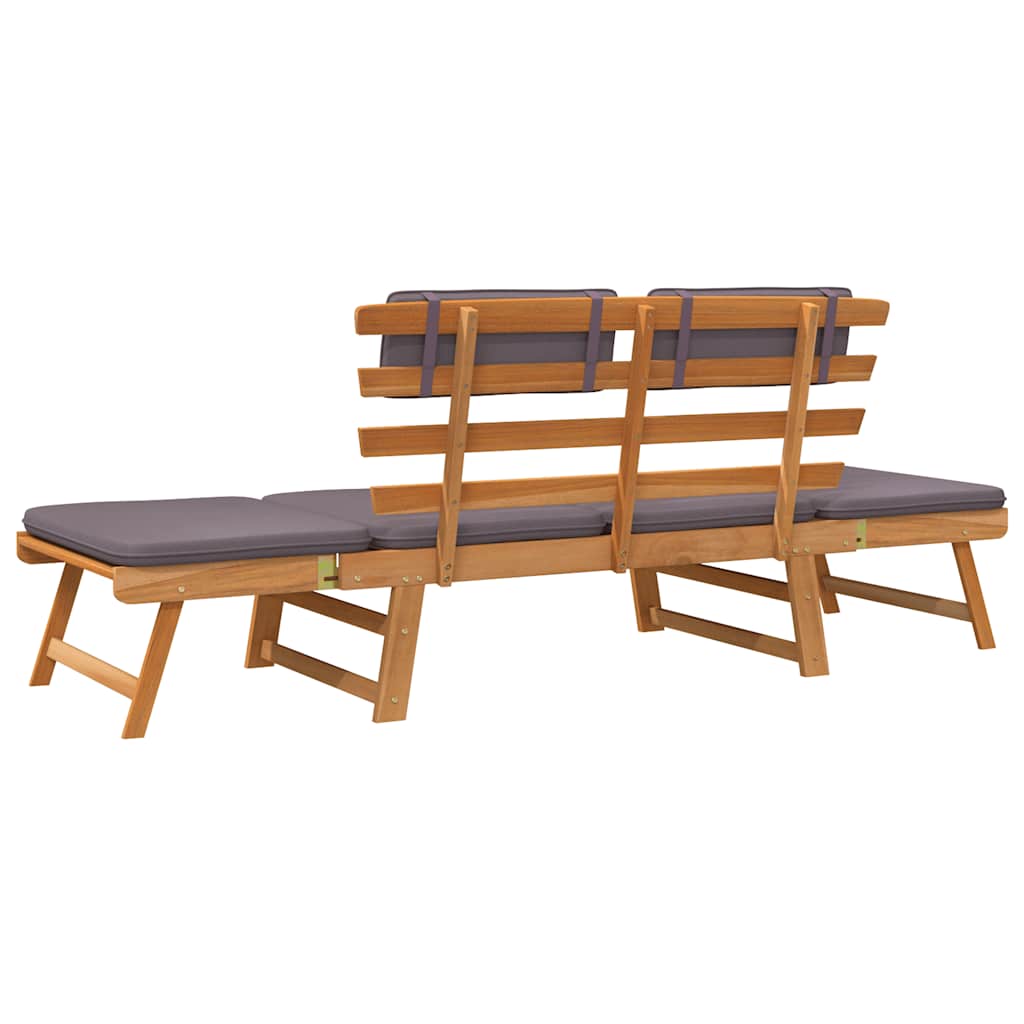 Gartenbank mit Auflagen 2-in-1 190 cm Grau Massivholz Akazie