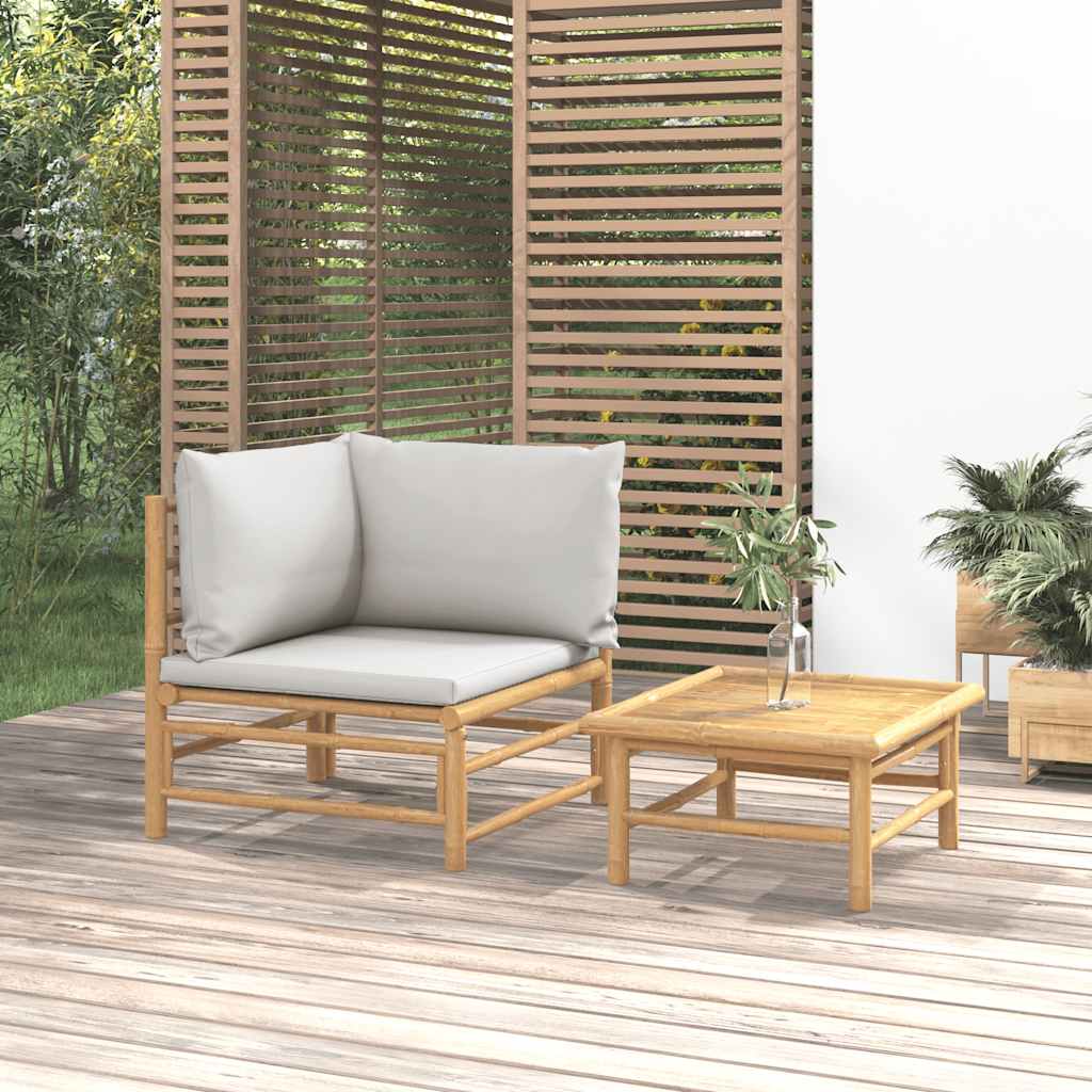 3-tlg. Garten-Lounge-Set mit Hellgrauen Kissen Bambus