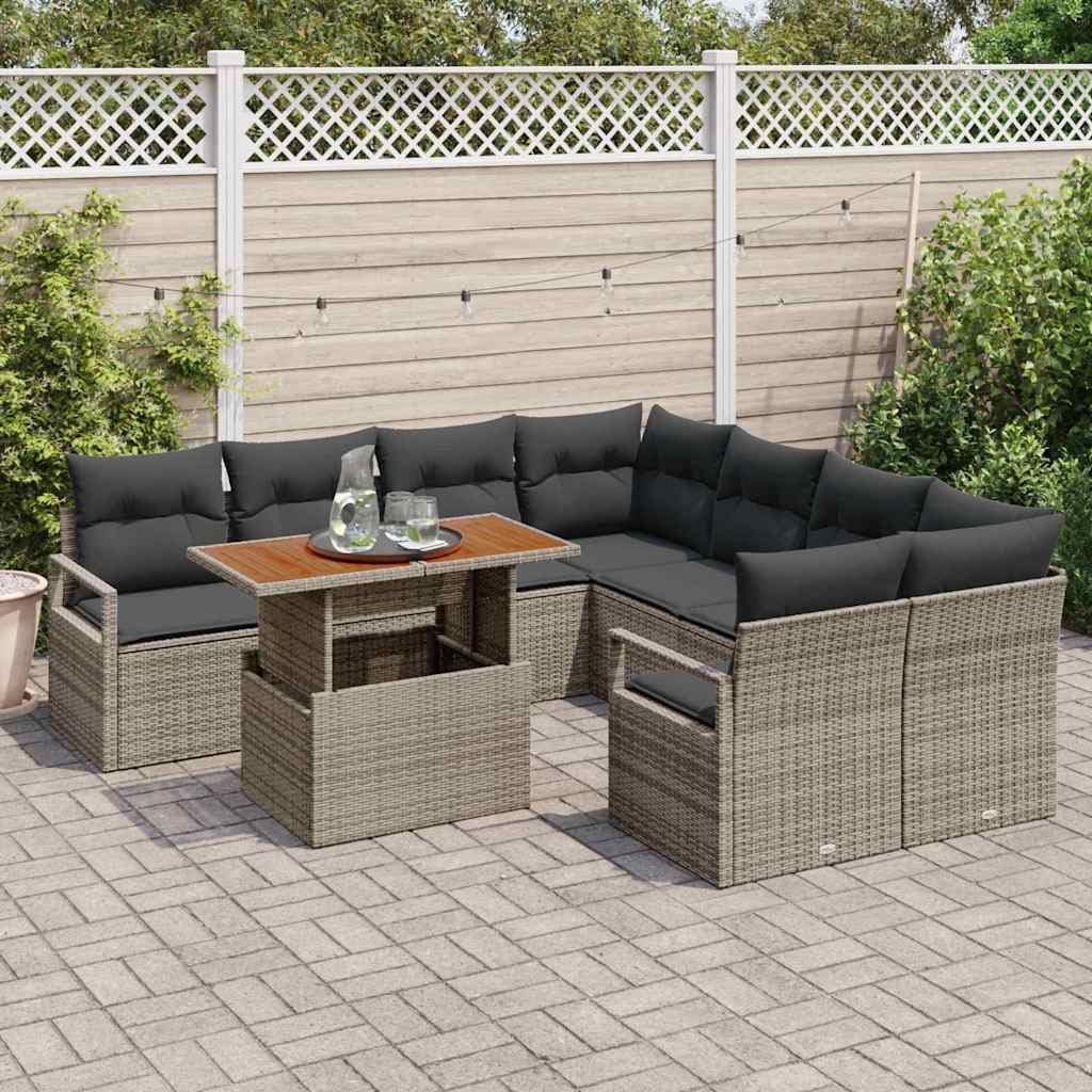 Garten Essgruppe mit Kissen 9 pcs Schwarz und Creme