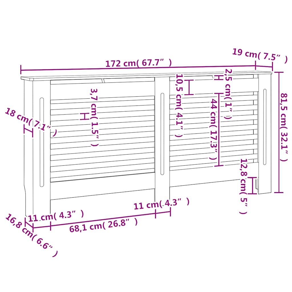 Heizkörperabdeckung Weiß 112×19×81,5 cm MDF