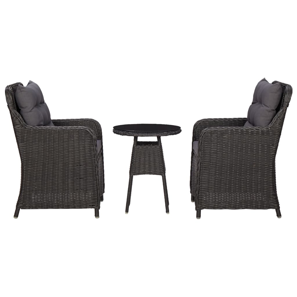3-tlg. Garten-Bistro-Set mit Auflagen Poly Rattan Schwarz