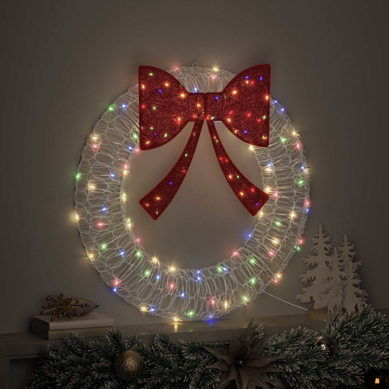 Kranz mit 60 LEDs Warmweiß 76 x 76 x 8,5 cm Acryl