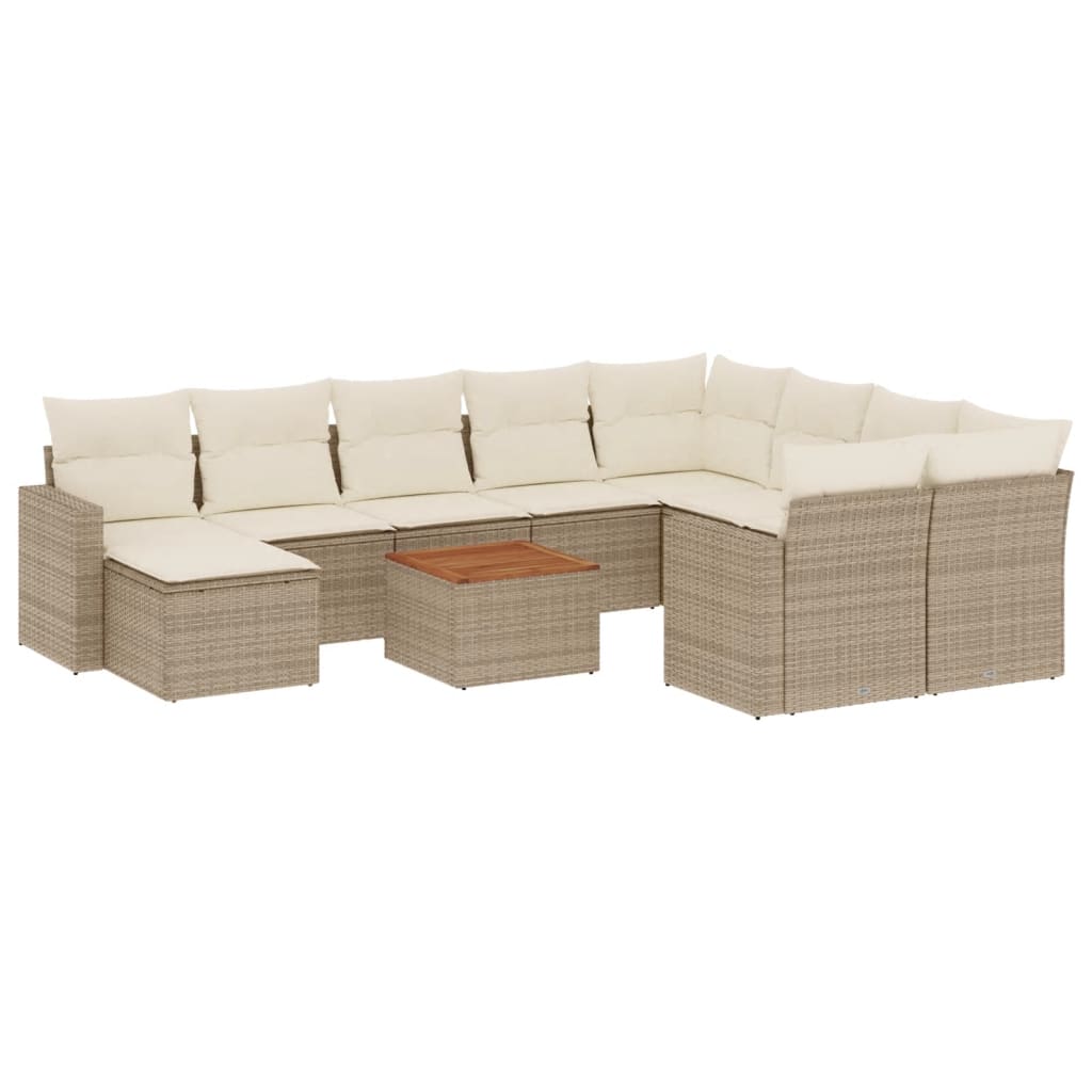 11-tlg. Garten-Sofagarnitur mit Kissen Schwarz Poly Rattan