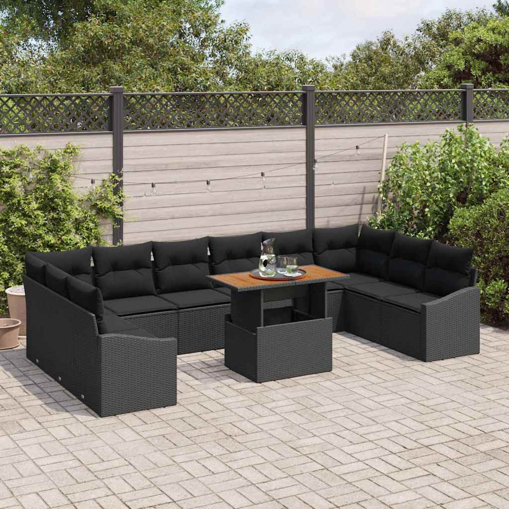 Garten Essgruppe mit Kissen 11 pcs Schwarz und Creme