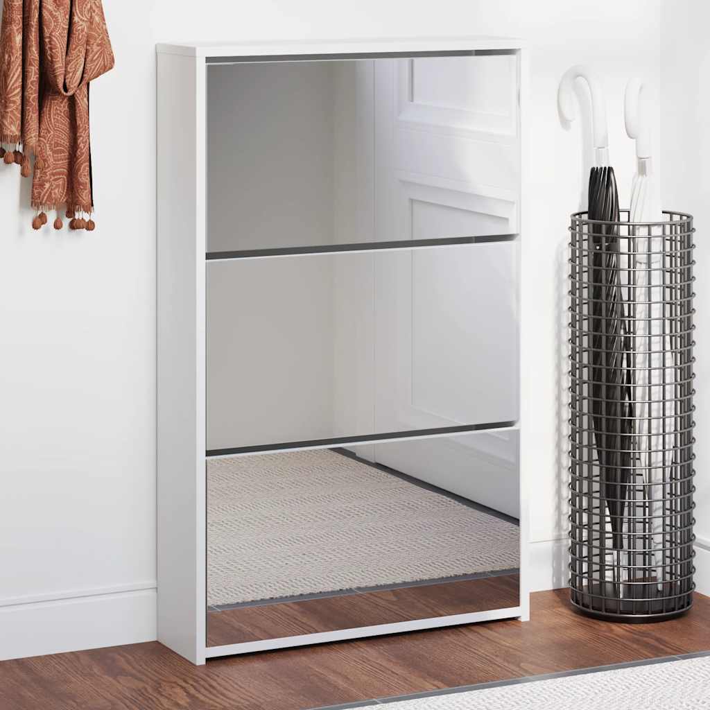 Schuhschrank mit 2 Fächern Spiegel Eiche-Optik 63x17x67 cm