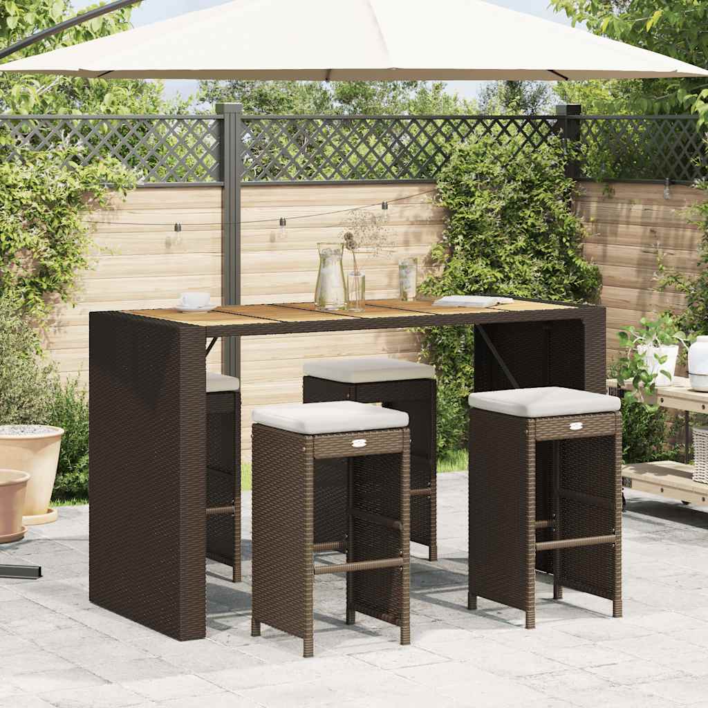 Garten-Barhocker mit Kissen 2 Stk. Braun Poly Rattan