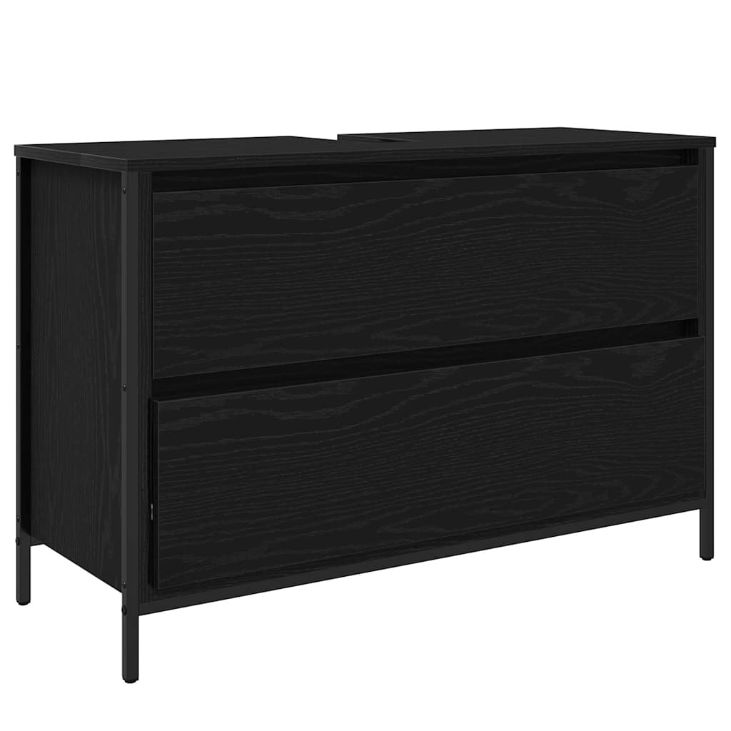 Badezimmermöbel-Set 3 pcs Schwarz Eichen-Optik Holzwerkstoff