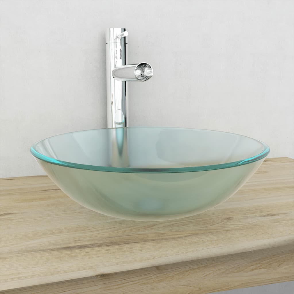 Waschbecken mit Armatur und Ablaufgarnitur Hartglas