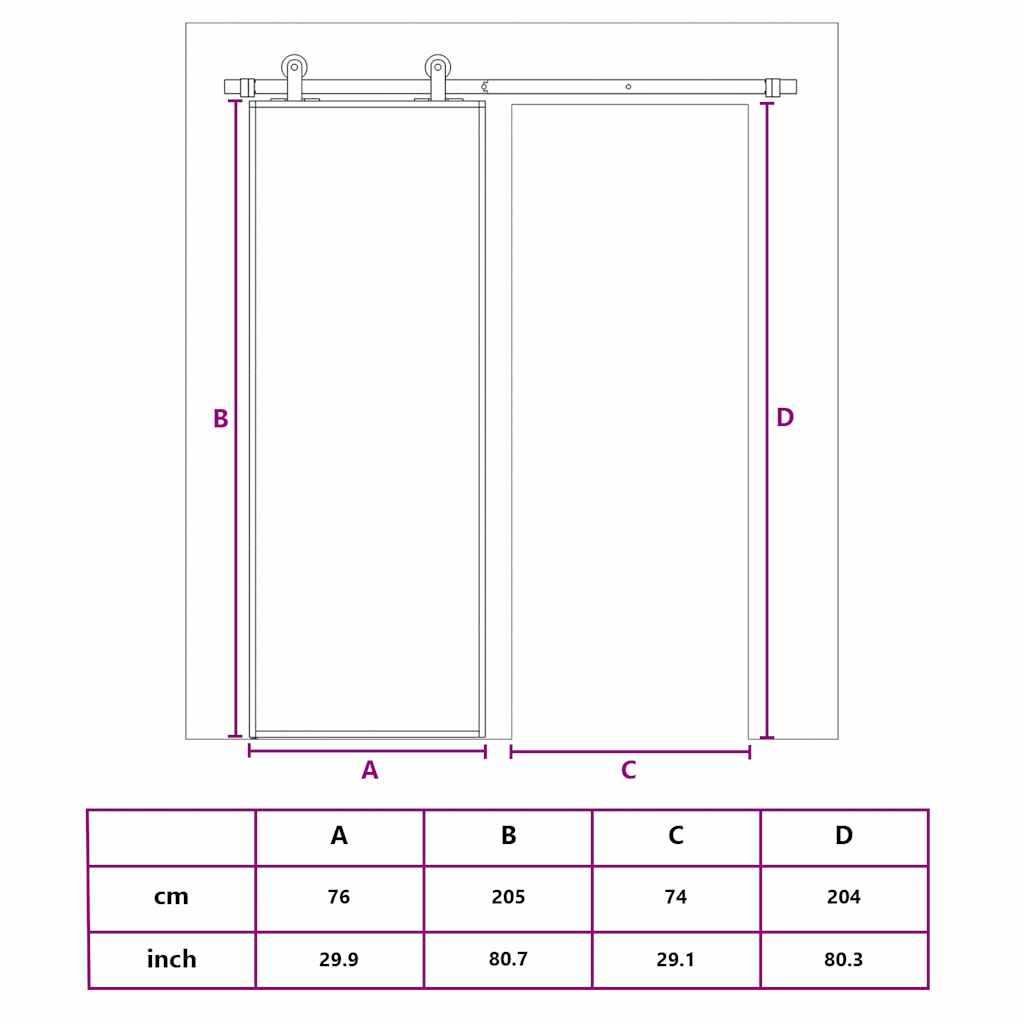 Schiebetür 3-teilig ESG-Glas und Aluminium 76x205 cm Schwarz