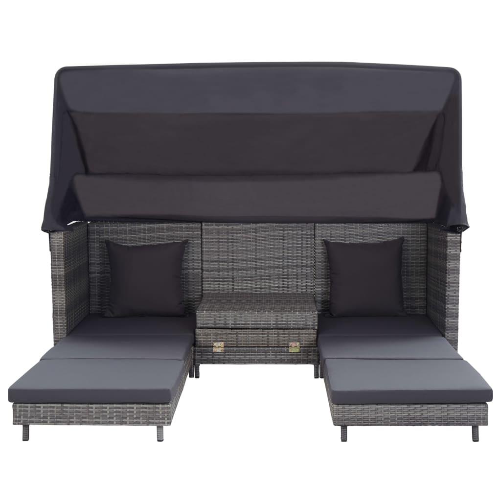 Ausziehbares 3-Sitzer-Schlafsofa mit Dach Poly Rattan Schwarz