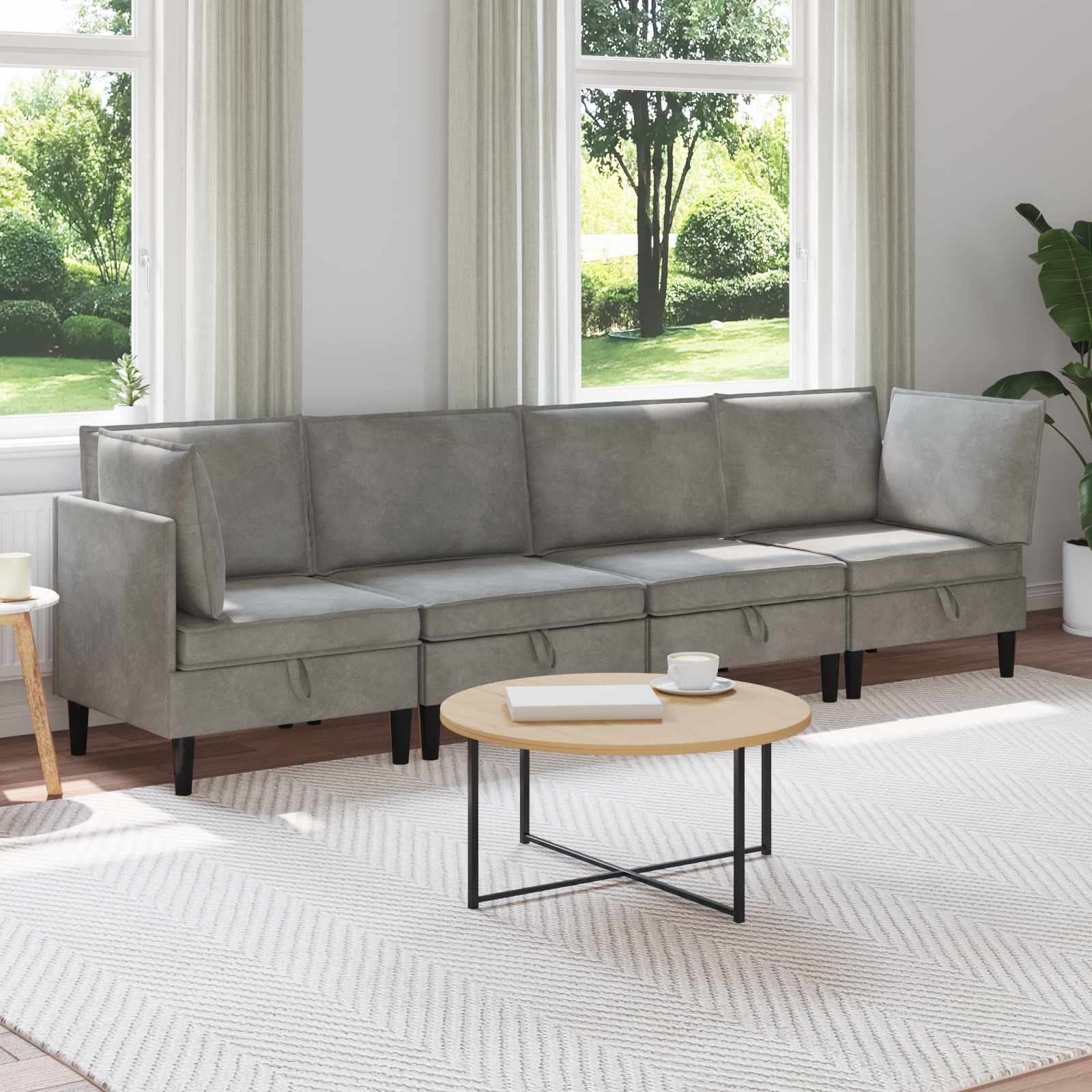 Wohnzimmergarnitur mit Kissen mit Speicher 3 pcs Hellgrau Samt