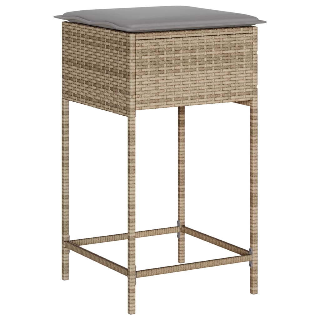 Garten-Barhocker mit Kissen 2 Stk. Schwarz Poly Rattan
