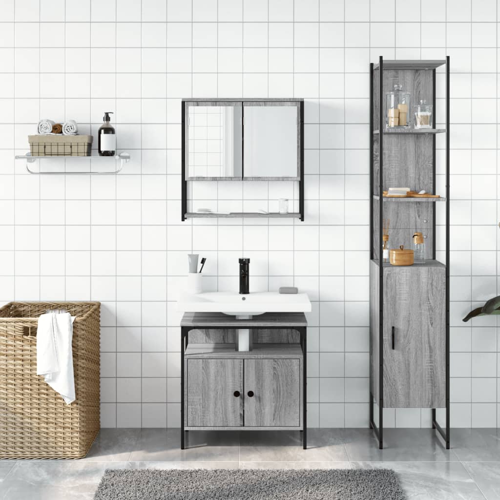 3-tlg. Badmöbel-Set Schwarz Holzwerkstoff