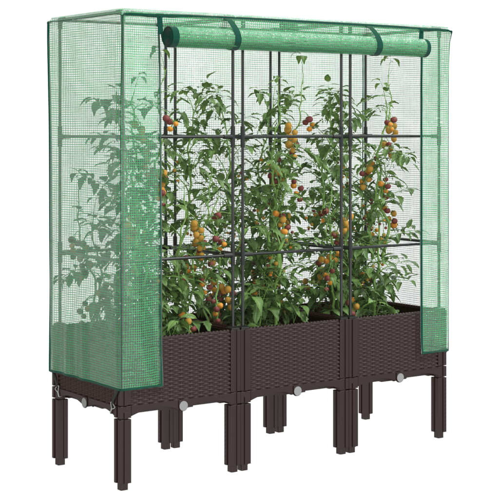 Hochbeet mit Gewächshaus-Aufsatz Rattan-Optik 40x40x140 cm