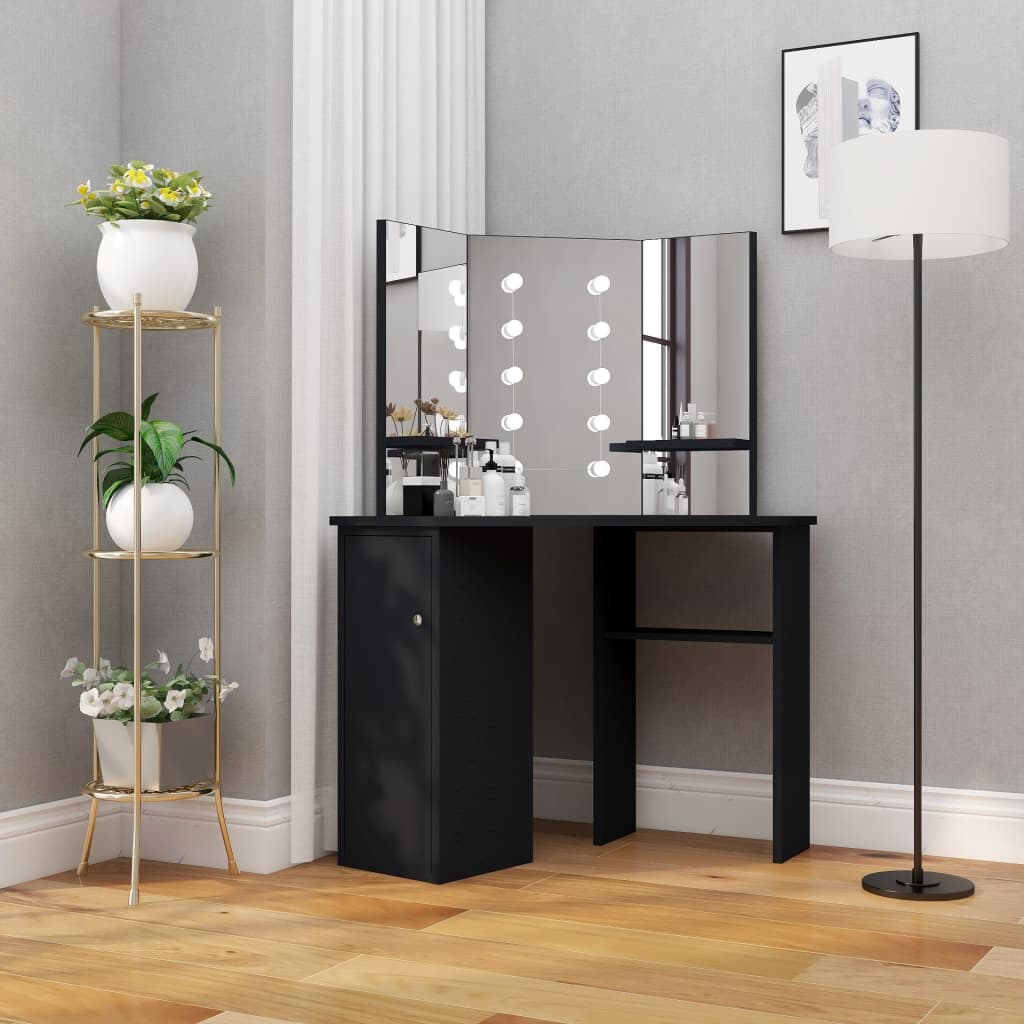 Eck-Schminktisch mit LED Grau 111x54x141,5 cm