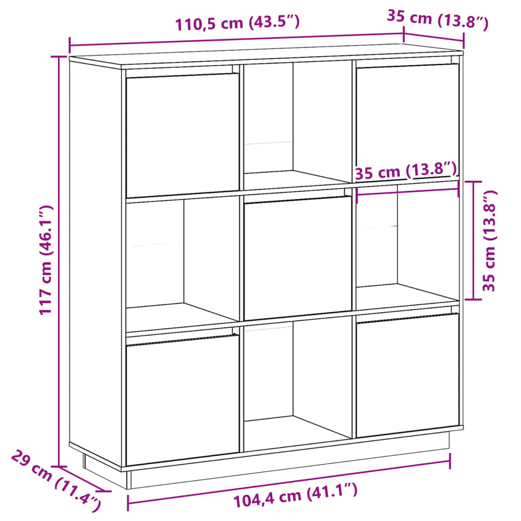Highboard 110,5x35x117 cm Massivholz Kiefer
