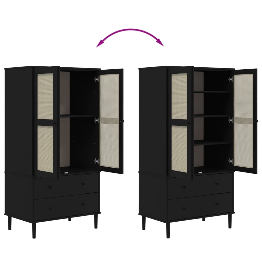 Kleiderschrank SENJA Rattan-Optik Braun 90x55x175cm Kiefernholz