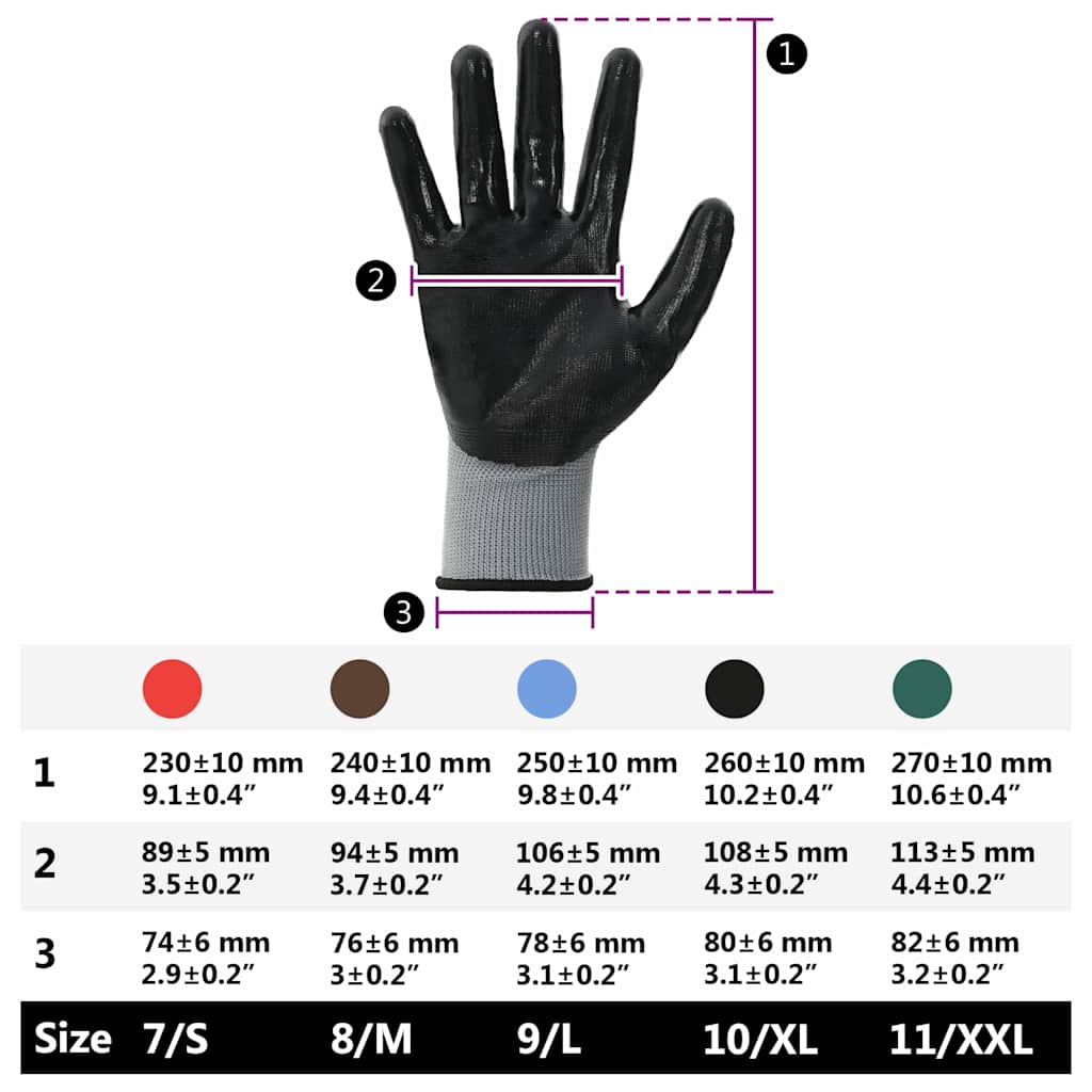 Arbeitshandschuhe 12 pcs Grau und Schwarz 7 / S Polyester