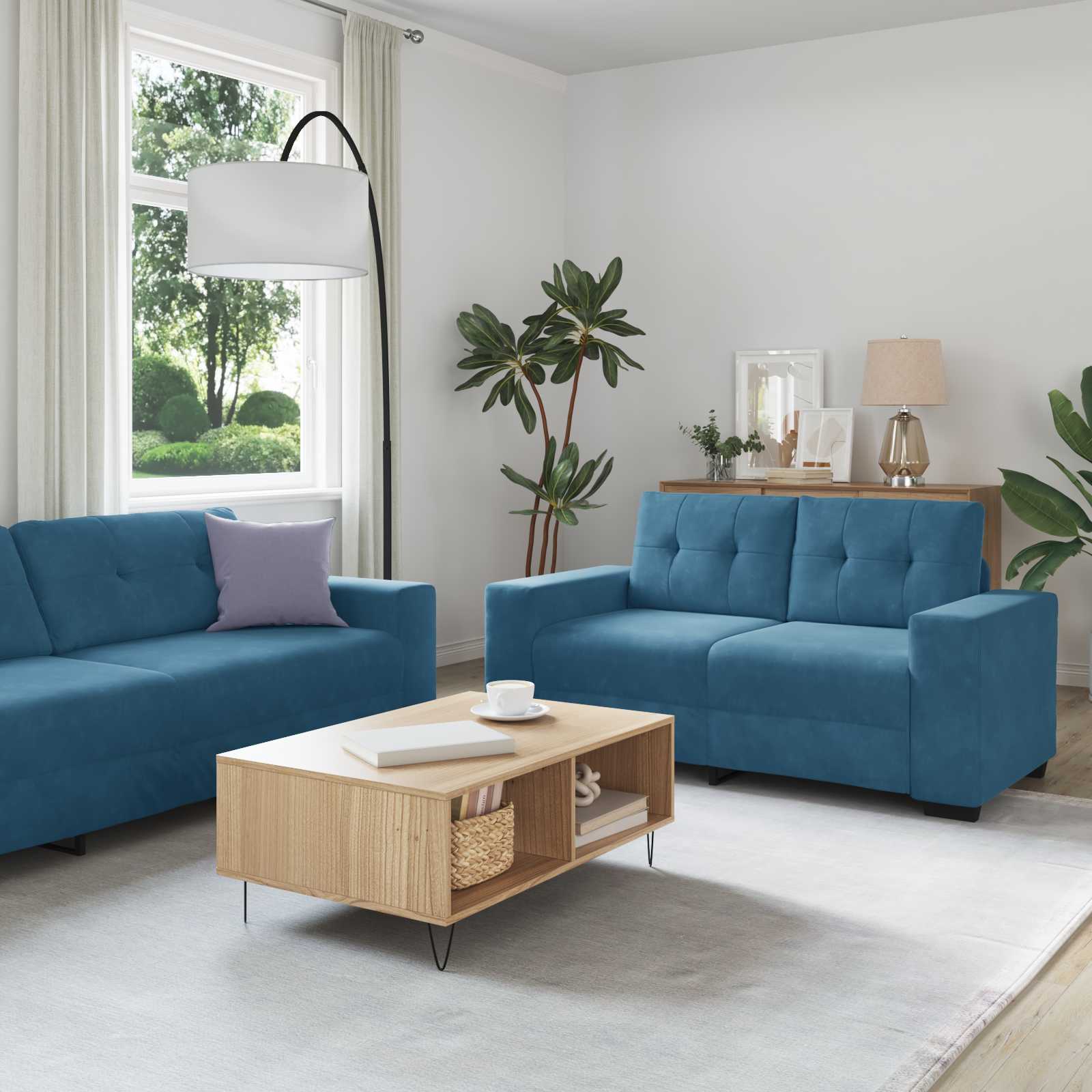 2-teiliges Sofa-Set mit Kissen, hellgrauer Samt
