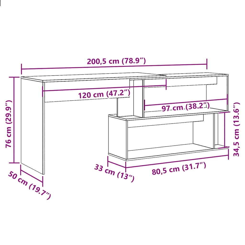Eckschreibtisch Weiß 200x50x76 cm Holzwerkstoff