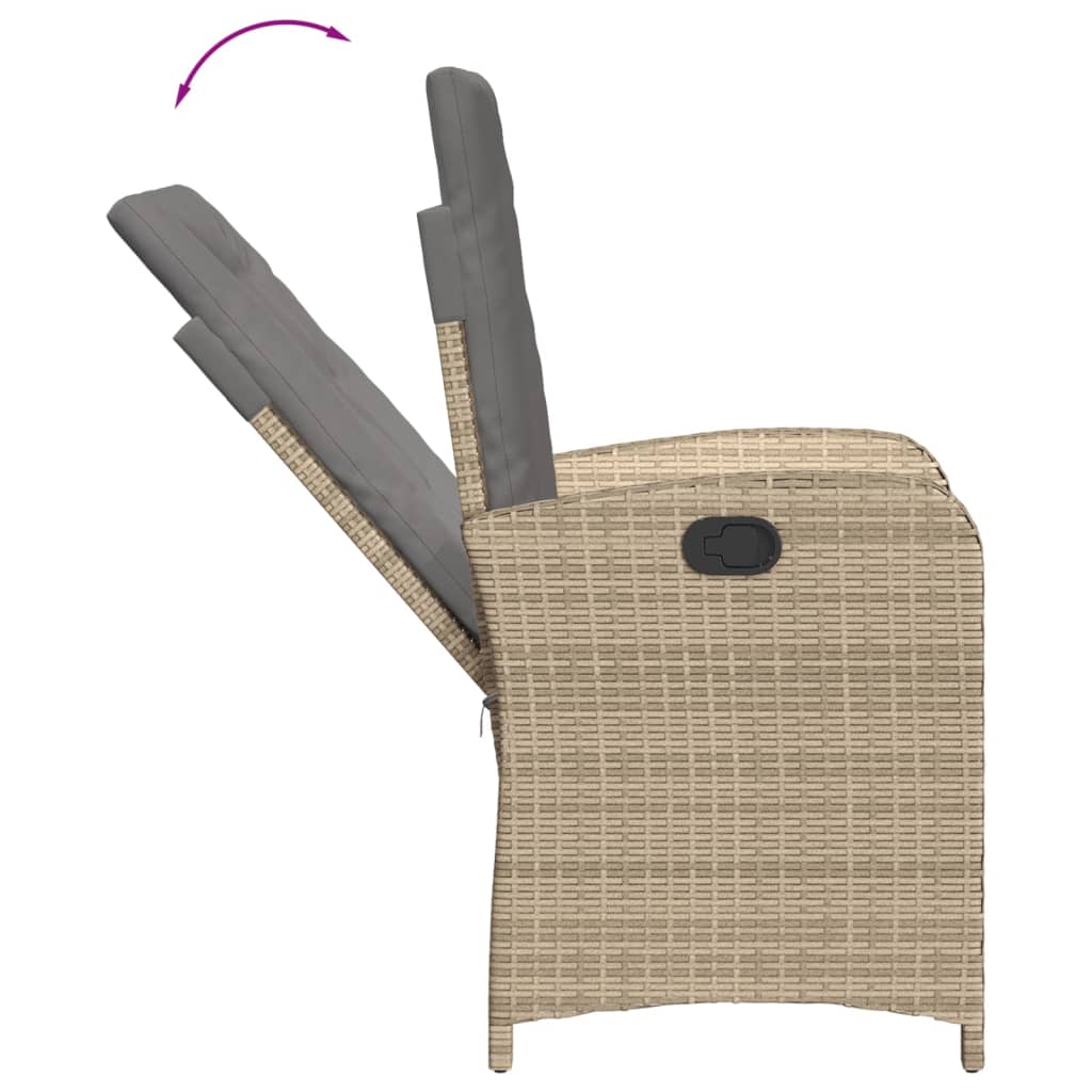 Gartensessel Verstellbar mit Kissen Schwarz Poly Rattan