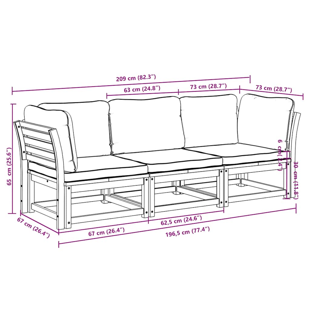 4-tlg. Garten-Lounge-Set mit Kissen Massivholz Akazie