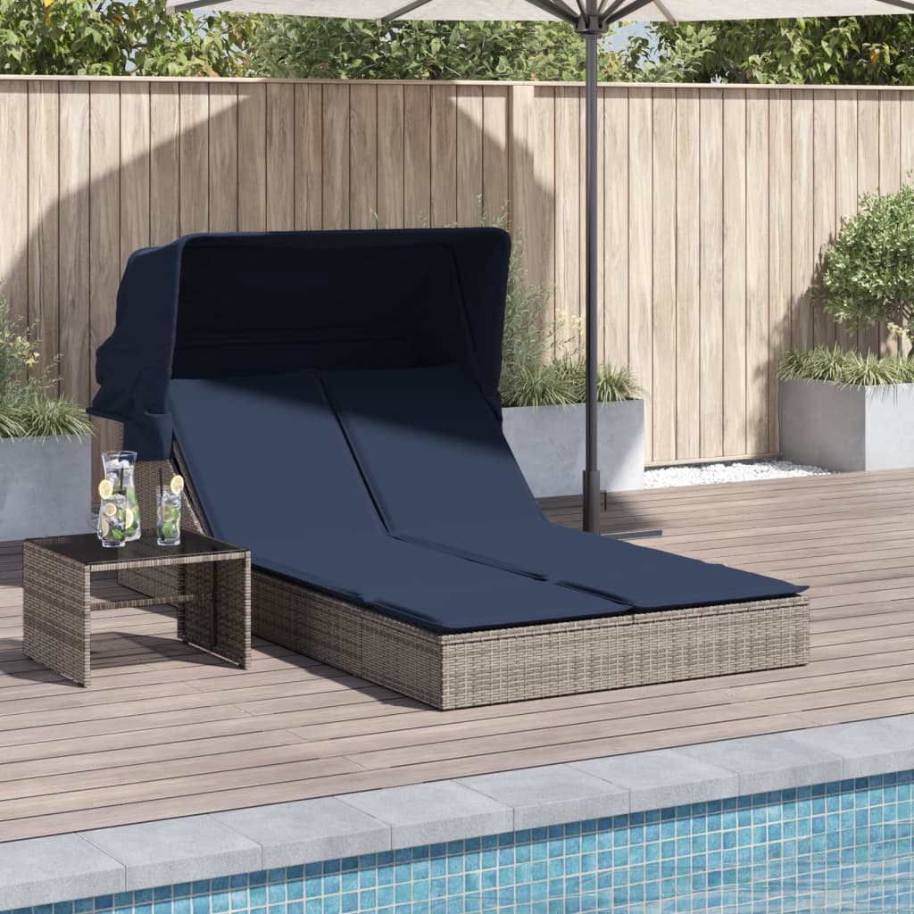 Doppelte Sonnenliege mit Kissen Braun Poly Rattan