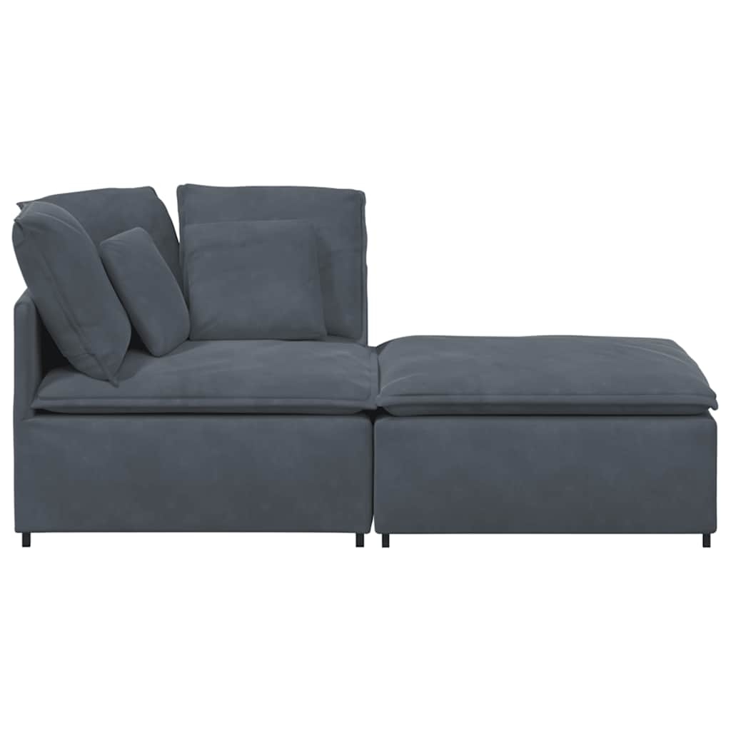 Modulares Sofa mit Fußhocker Kissen Samt Blau