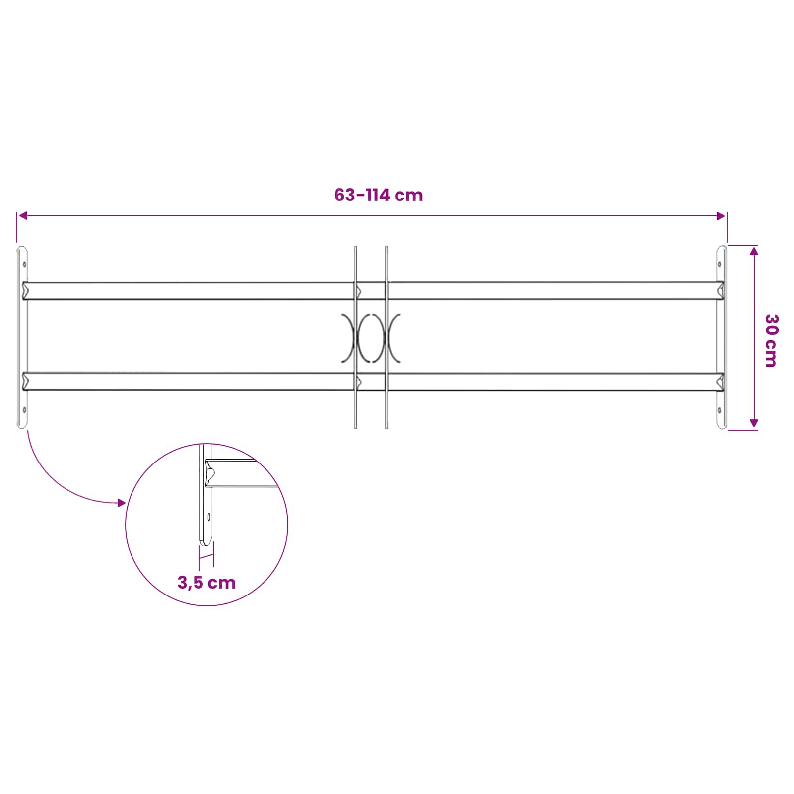 Fenstergitter Verstellbar mit 3 Querstäben 500-650 mm