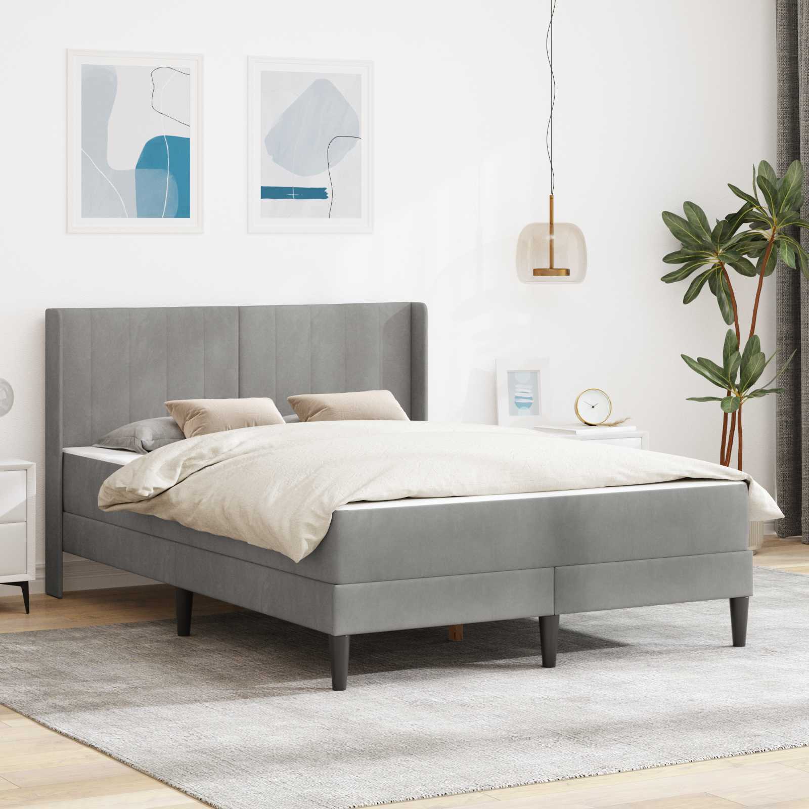Bettgestell mit Matratze mit Kopfteil Hellgrau 80 x 200 cm Samt