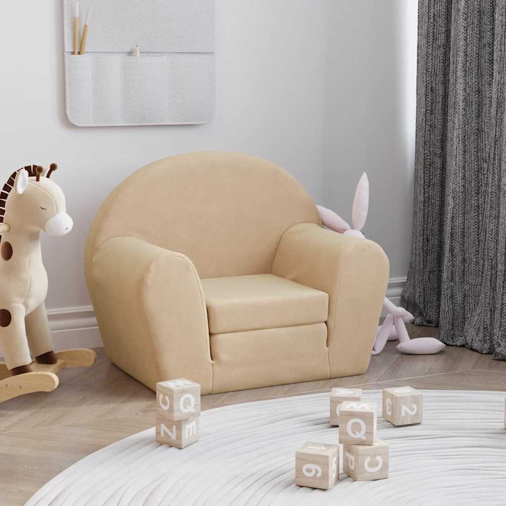 Kindersofa Hellgrau mit Sternen Weich Plüsch