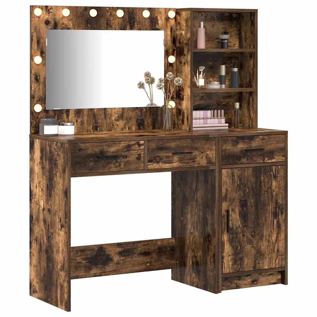 Schminktisch mit Spiegelbeleuchtung 2 pcs Weiß Holzwerkstoff