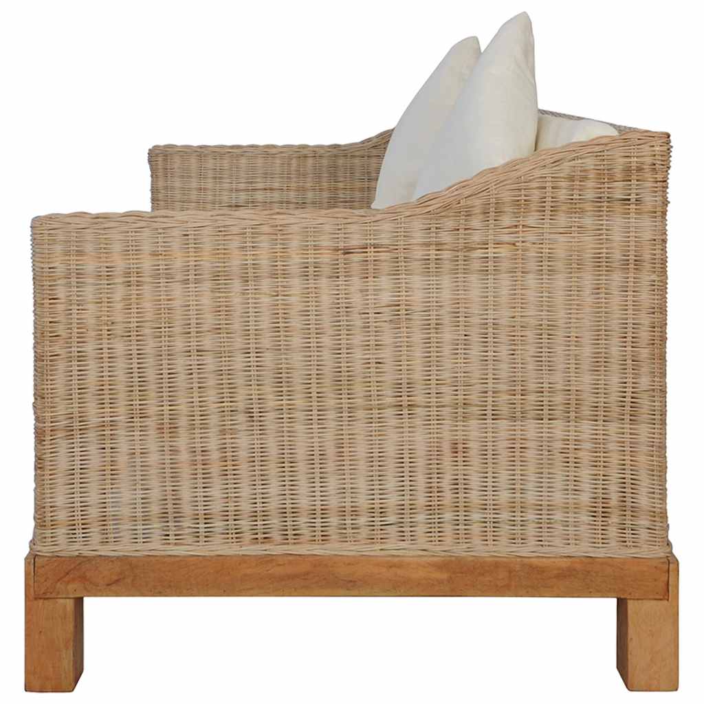 2-tlg. Sofagarnitur mit Kissen Natur Rattan