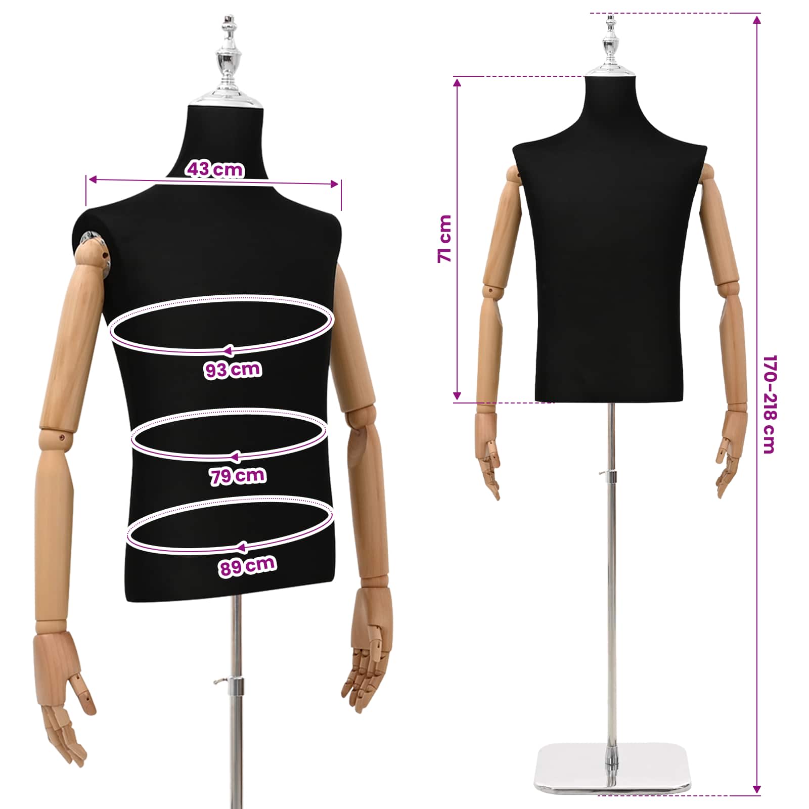 Verstellbare Mannequin 165-213 cm mit Fuß Weiblich PP Weiß