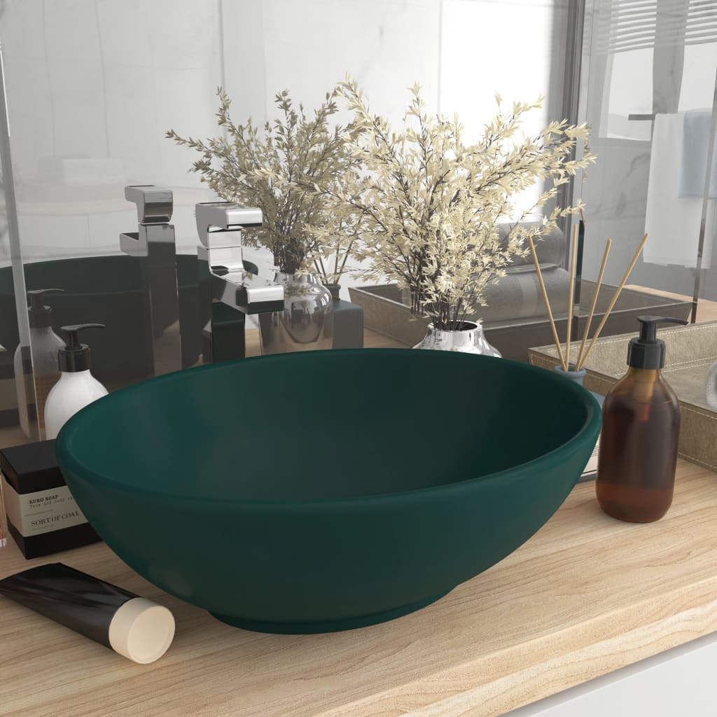 Luxuriöses Ovales Waschbecken Matt Weiß 40x33 cm Keramik