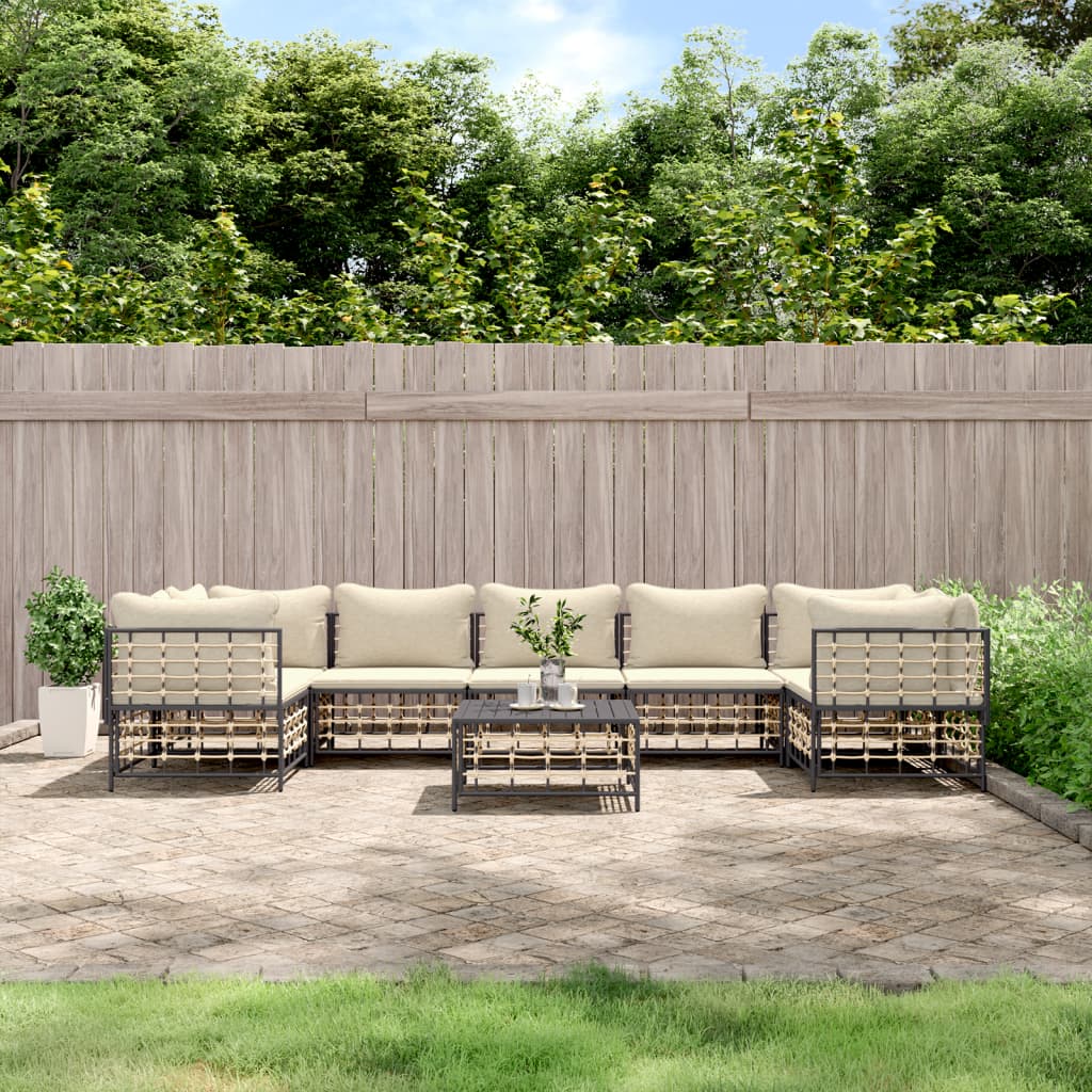 7-tlg. Garten-Lounge-Set mit Kissen Anthrazit Poly Rattan