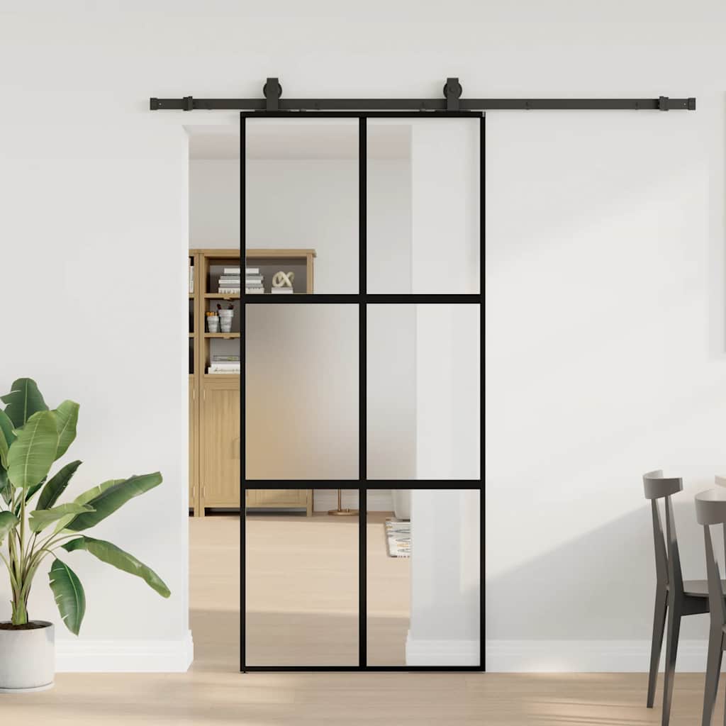 Schiebetür mit Beschlag Schwarz 76x205 cm Hartglas