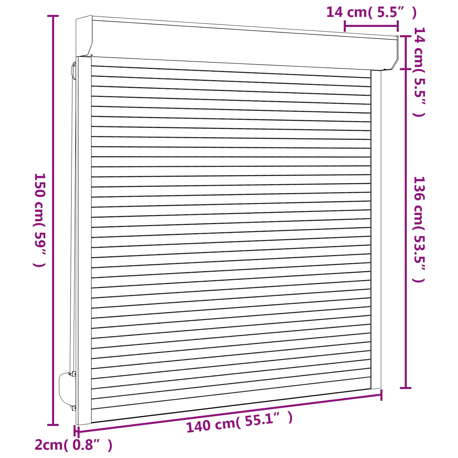 Rollladen Weiß 70 x 100 cm Aluminium und Polyurethan