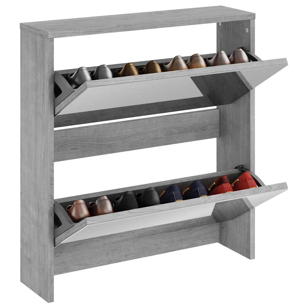 Schuhschrank mit 2 Fächern Spiegel Eiche-Optik 63x17x67 cm