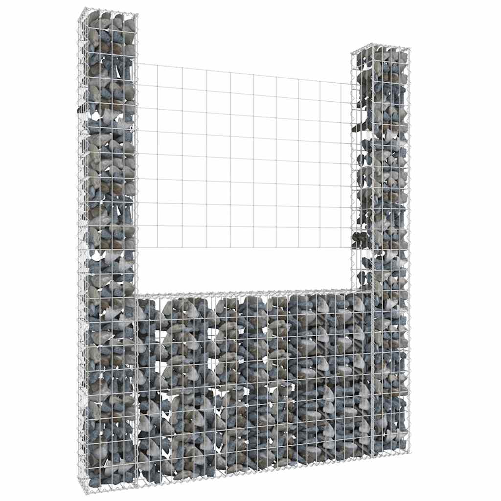 Gabionenkorb U-Form mit 2 Säulen Eisen 140x20x150 cm