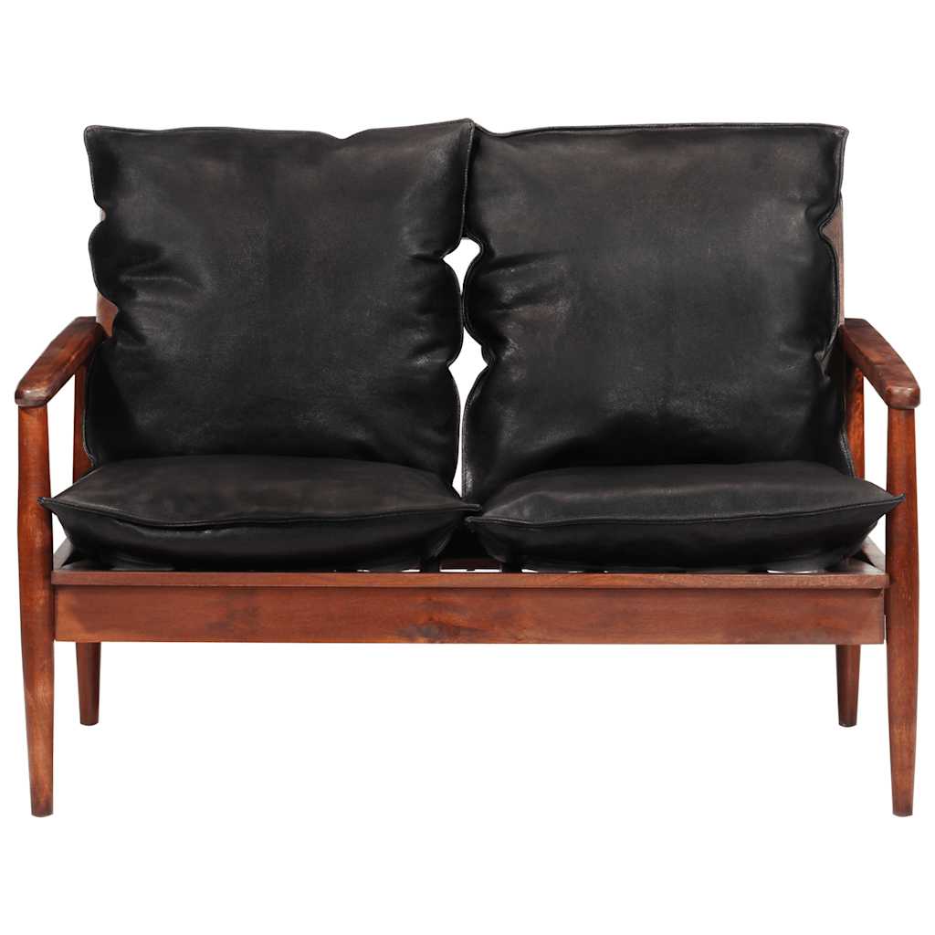 2-Sitzer-Sofa Echtleder Akazienholz Braun