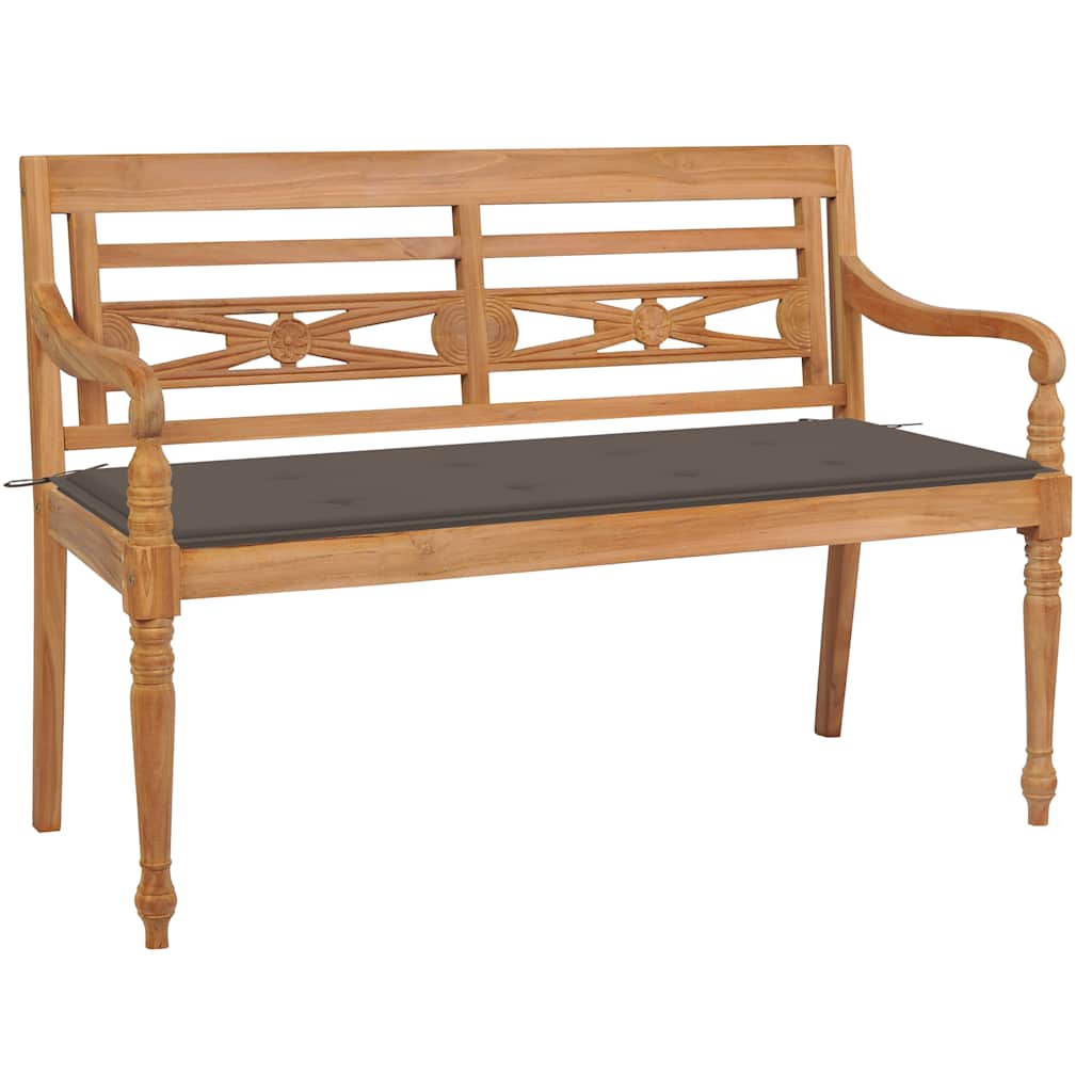 Batavia-Gartenbank mit Anthrazit Kissen 120 cm Teak Massivholz