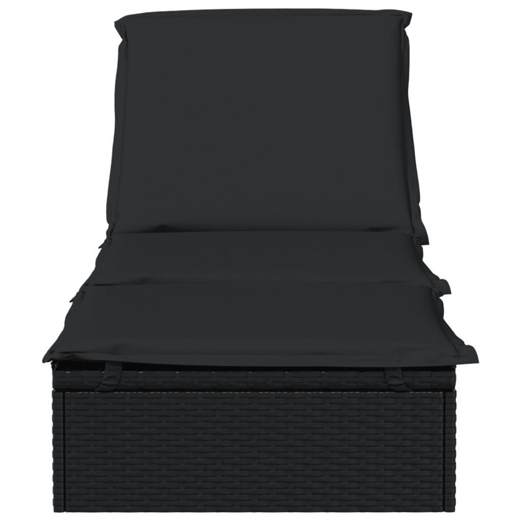Sonnenliege 1 Stk. mit Tisch Schwarz Poly Rattan