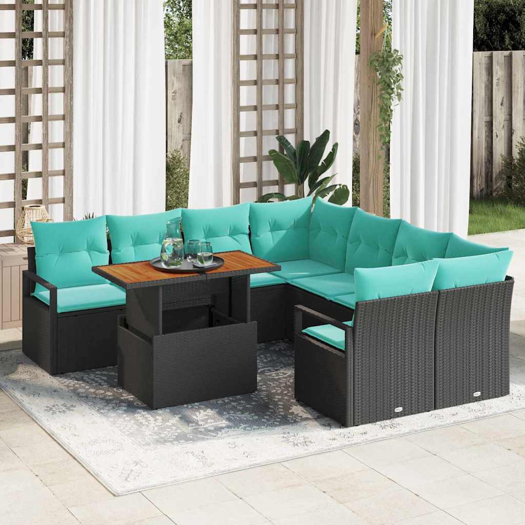 Garten Essgruppe mit Kissen 9 pcs Grau und Marineblau