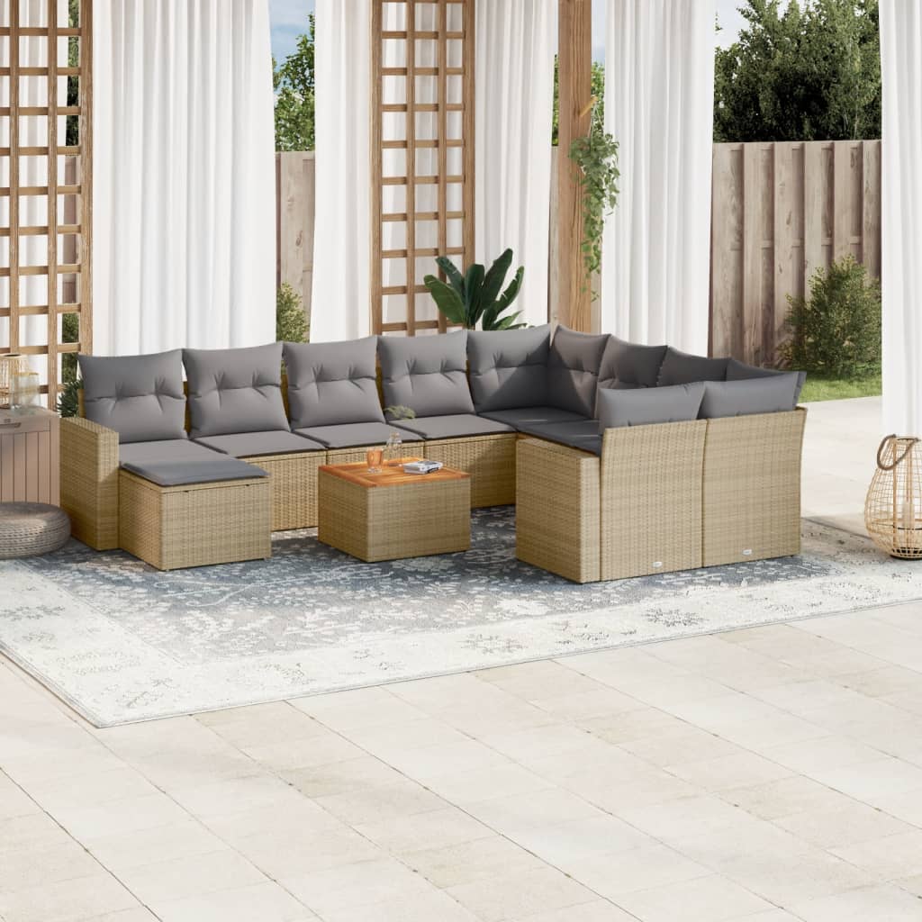 11-tlg. Garten-Sofagarnitur mit Kissen Schwarz Poly Rattan