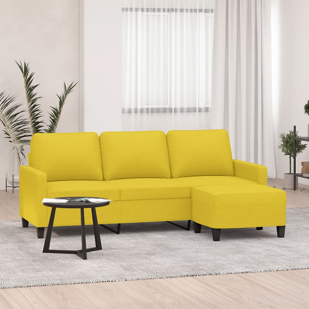 3-Sitzer-Sofa mit Hocker Creme 180 cm Stoff